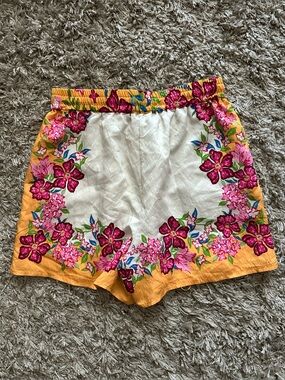 Skies Are Blue Floral Border Pull on Elastic Waist Shorts Size XS